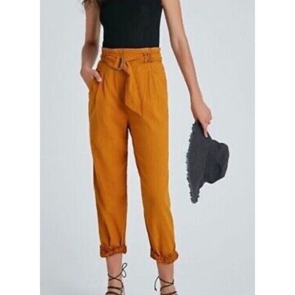 Anthropologie Malin Paperbag Utility Pants 100% Cotton Mustard Golden Yellow Sm